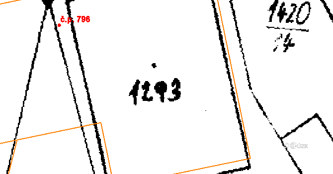 Velvary 796 na parcele st. 1293 v KÚ Velvary, Katastrální mapa