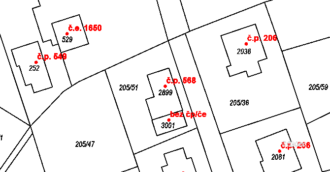 Brunšov 568, Hradištko na parcele st. 2899 v KÚ Hradištko pod Medníkem, Katastrální mapa
