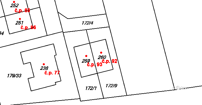 Počaply 92, Sezemice na parcele st. 260 v KÚ Počaply nad Loučnou, Katastrální mapa
