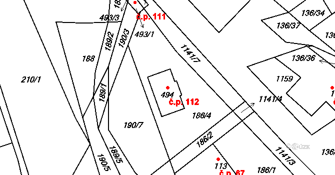 Lidmaň 112 na parcele st. 494 v KÚ Lidmaň, Katastrální mapa