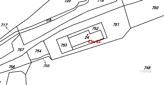 Hořenec 22, Libčeves na parcele st. 24 v KÚ Hořenec, Katastrální mapa