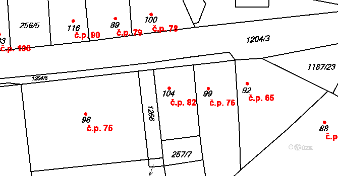 Liběšovice 82, Blšany na parcele st. 104 v KÚ Liběšovice, Katastrální mapa