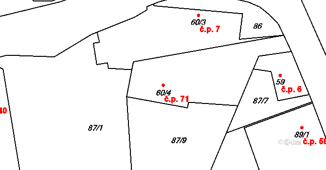 Studce 71, Loučeň na parcele st. 60/4 v KÚ Studce, Katastrální mapa