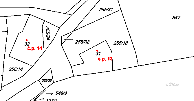 Horní Vestec 13, Slavíkov na parcele st. 31 v KÚ Dolní Vestec, Katastrální mapa