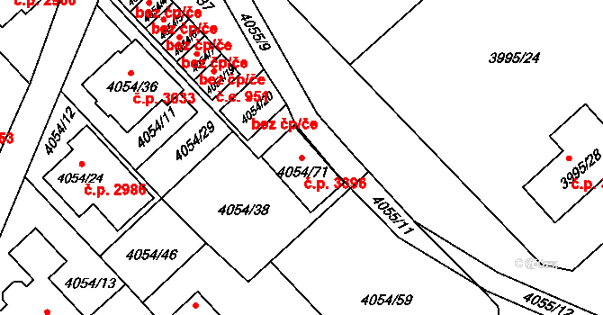 Česká Lípa 3396 na parcele st. 4054/71 v KÚ Česká Lípa, Katastrální mapa