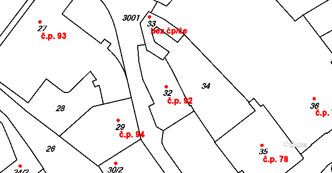 Rychnov nad Kněžnou 92 na parcele st. 32 v KÚ Rychnov nad Kněžnou, Katastrální mapa