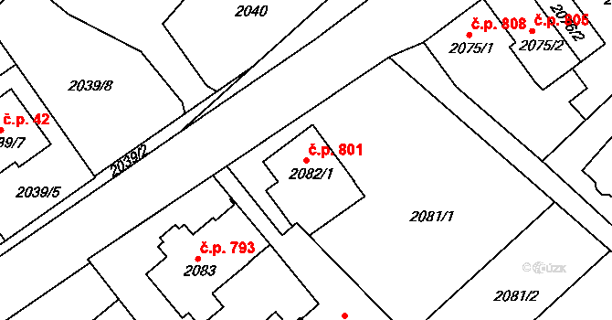 Rychnov nad Kněžnou 801 na parcele st. 2082/1 v KÚ Rychnov nad Kněžnou, Katastrální mapa