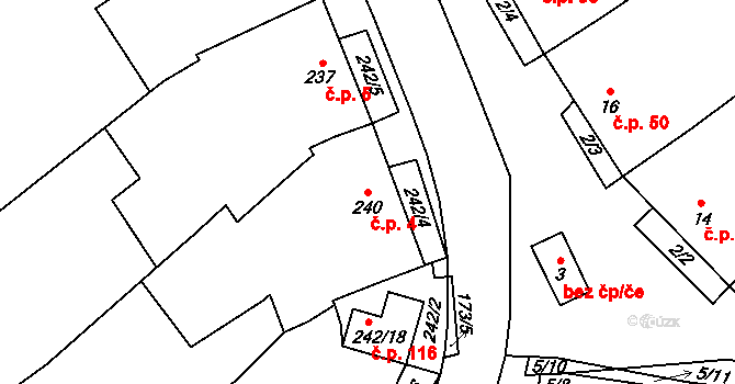 Bohumilice 4, Klobouky u Brna na parcele st. 240 v KÚ Bohumilice, Katastrální mapa