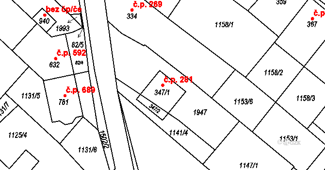 Kvasice 281 na parcele st. 347/1 v KÚ Kvasice, Katastrální mapa