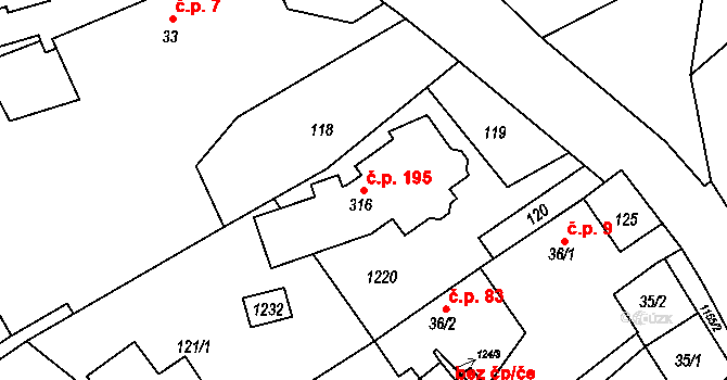 Podvihov 195, Opava na parcele st. 316 v KÚ Podvihov, Katastrální mapa