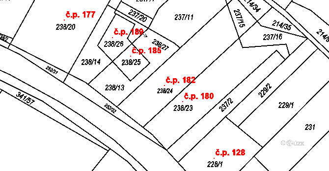 Lhota 182, Vyškov na parcele st. 238/24 v KÚ Lhota, Katastrální mapa