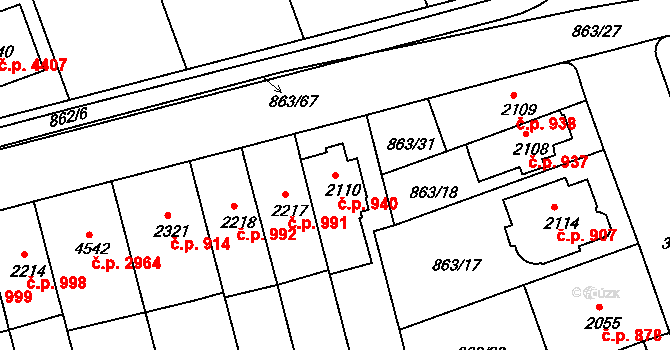 Kroměříž 940 na parcele st. 2110 v KÚ Kroměříž, Katastrální mapa