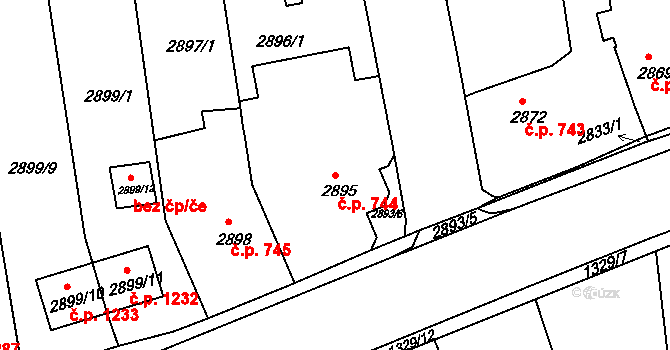 Holešov 744 na parcele st. 2895 v KÚ Holešov, Katastrální mapa