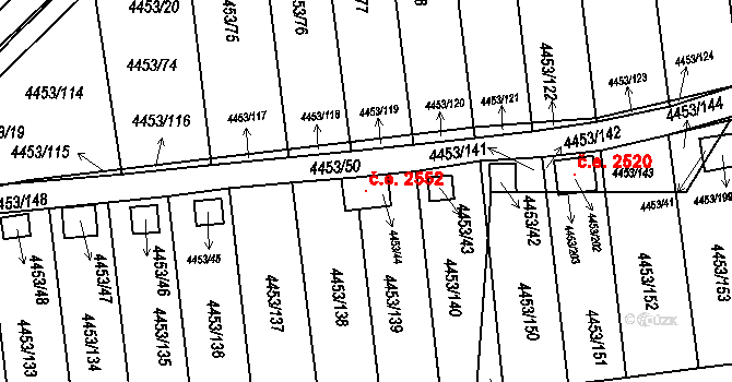 Louny 2552 na parcele st. 4453/44 v KÚ Louny, Katastrální mapa
