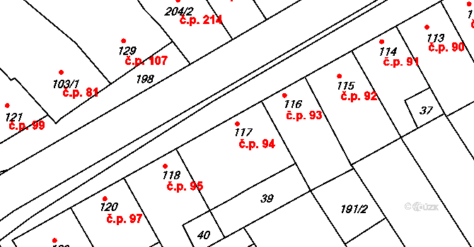 Vrbátky 94 na parcele st. 117 v KÚ Vrbátky, Katastrální mapa