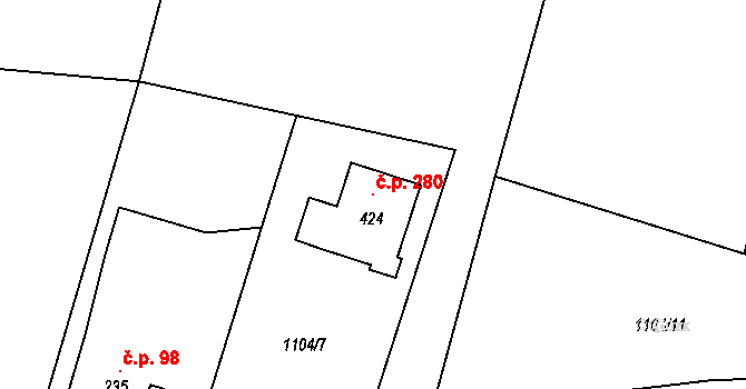 Bohdíkov 280 na parcele st. 424 v KÚ Dolní Bohdíkov, Katastrální mapa