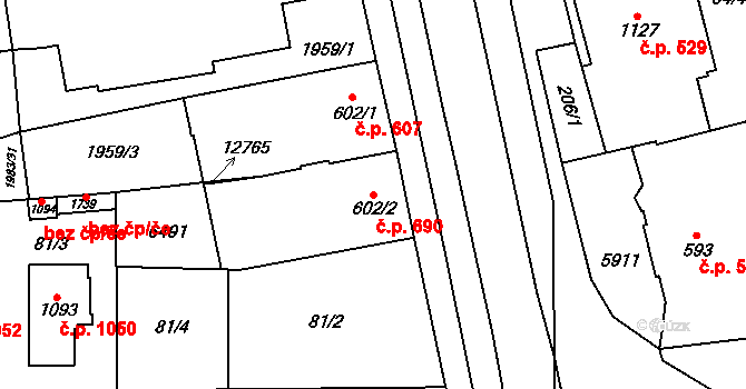 Hrušovany nad Jevišovkou 690 na parcele st. 602/2 v KÚ Hrušovany nad Jevišovkou, Katastrální mapa