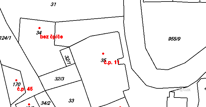 Rataje nad Sázavou 11 na parcele st. 35 v KÚ Rataje nad Sázavou, Katastrální mapa