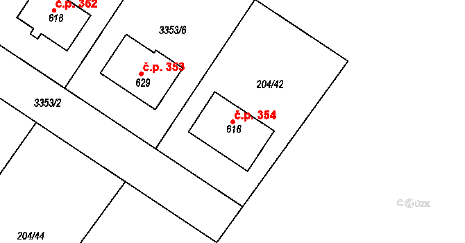 Slatina nad Zdobnicí 354 na parcele st. 616 v KÚ Slatina nad Zdobnicí, Katastrální mapa