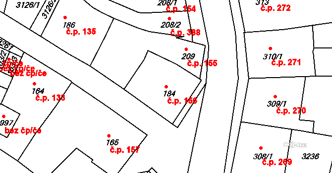 Teplá 156 na parcele st. 184 v KÚ Teplá, Katastrální mapa