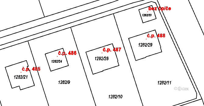 Záblatí 487, Bohumín na parcele st. 1282/28 v KÚ Záblatí u Bohumína, Katastrální mapa