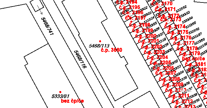 Jihlava 3660 na parcele st. 5468/113 v KÚ Jihlava, Katastrální mapa
