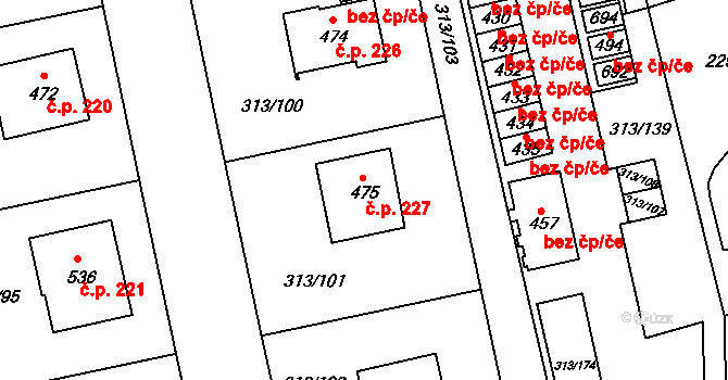 Řež 227, Husinec na parcele st. 475 v KÚ Husinec u Řeže, Katastrální mapa