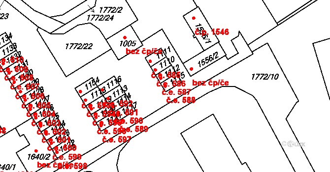 Tišnov 588 na parcele st. 1115 v KÚ Tišnov, Katastrální mapa