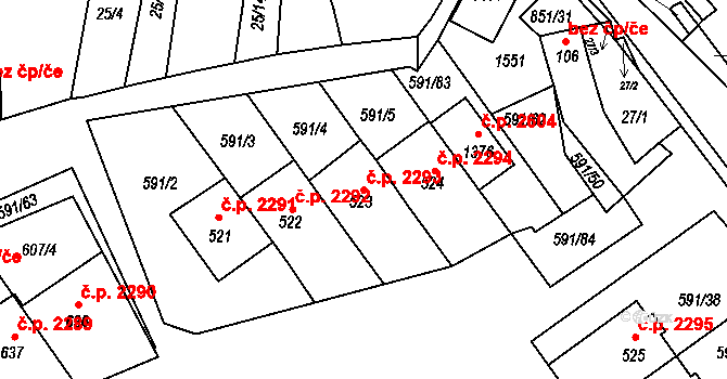 Nětčice 2293, Kyjov na parcele st. 523 v KÚ Nětčice u Kyjova, Katastrální mapa