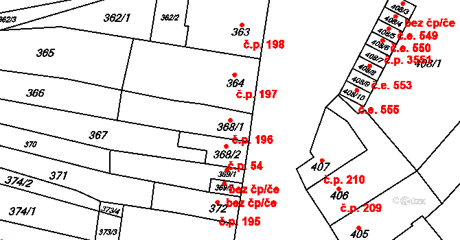 Vyškov-Předměstí 196, Vyškov na parcele st. 368/1 v KÚ Vyškov, Katastrální mapa