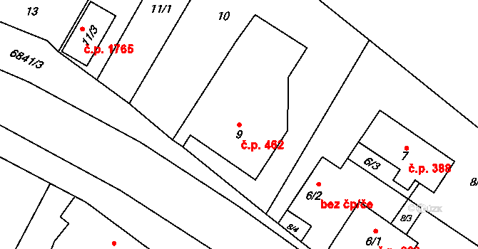 Rychvald 462 na parcele st. 9 v KÚ Rychvald, Katastrální mapa