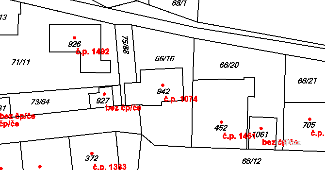 Švermov 1074, Kladno na parcele st. 942 v KÚ Hnidousy, Katastrální mapa