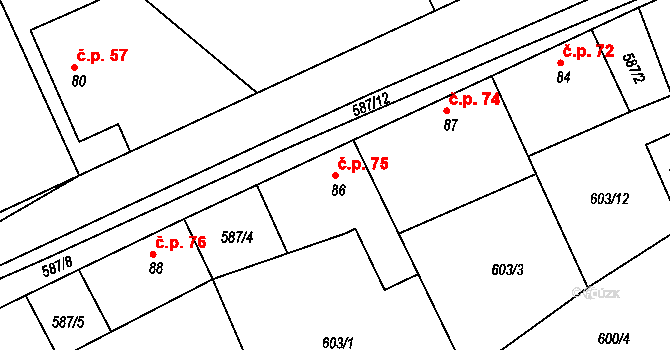 Polánky nad Dědinou 75, Třebechovice pod Orebem na parcele st. 86 v KÚ Polánky nad Dědinou, Katastrální mapa