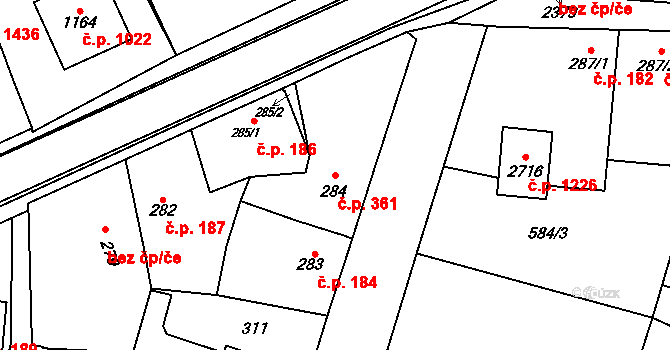 Třebechovice pod Orebem 361 na parcele st. 284 v KÚ Třebechovice pod Orebem, Katastrální mapa