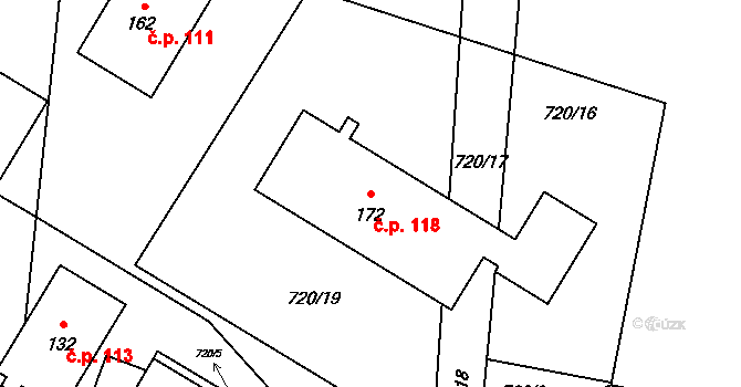 Klučenice 118 na parcele st. 172 v KÚ Klučenice, Katastrální mapa
