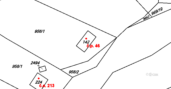 Pašinovice 46, Komařice na parcele st. 142 v KÚ Pašinovice, Katastrální mapa