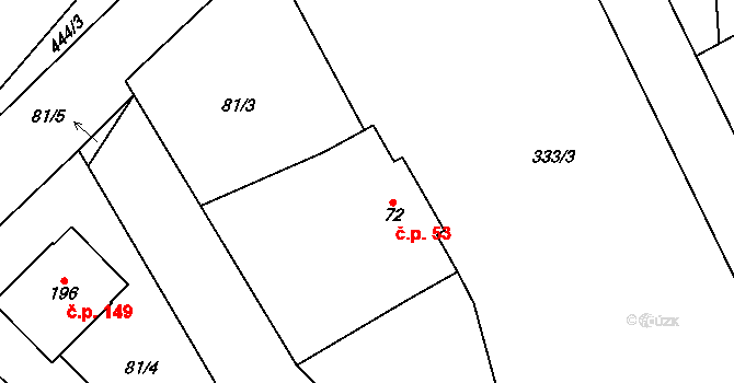 Chotělice 53, Smidary na parcele st. 72 v KÚ Chotělice, Katastrální mapa