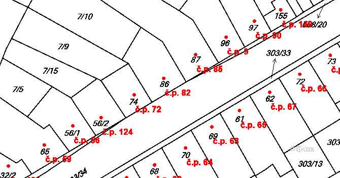 Dobříň 82 na parcele st. 86 v KÚ Dobříň, Katastrální mapa