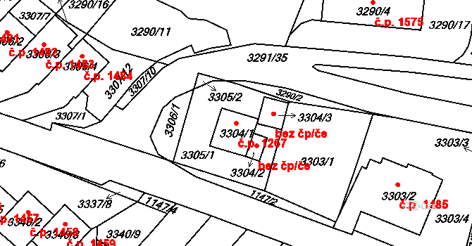 Střekov 1267, Ústí nad Labem na parcele st. 3304/1 v KÚ Střekov, Katastrální mapa