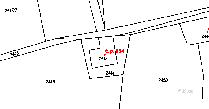 Dolní Lutyně 564 na parcele st. 2443 v KÚ Dolní Lutyně, Katastrální mapa