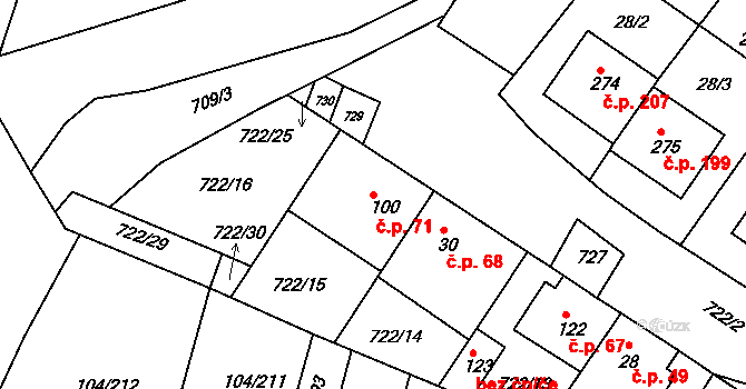 Týn 71, Třebíč na parcele st. 100 v KÚ Týn u Třebíče, Katastrální mapa