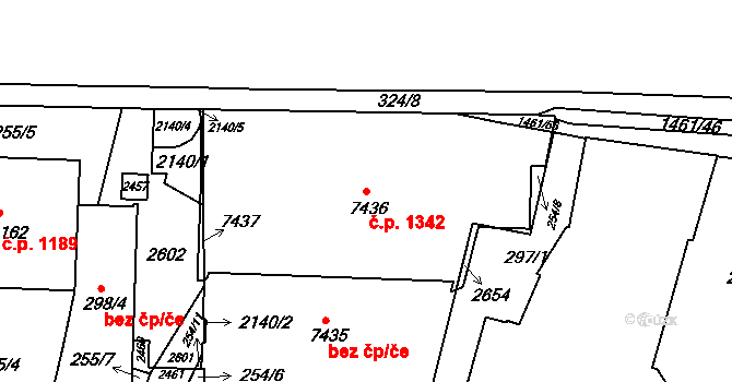 Horka-Domky 1342, Třebíč na parcele st. 7436 v KÚ Třebíč, Katastrální mapa