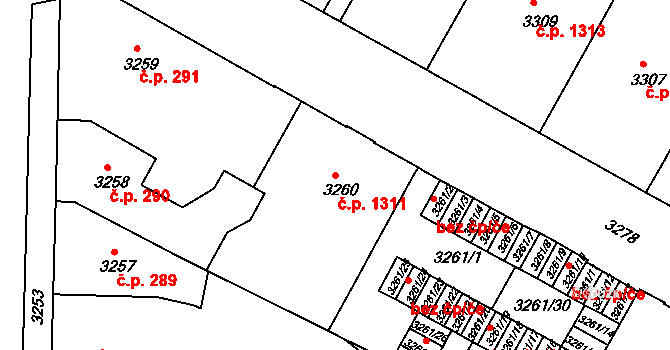 Černá Pole 1311, Brno na parcele st. 3260 v KÚ Černá Pole, Katastrální mapa