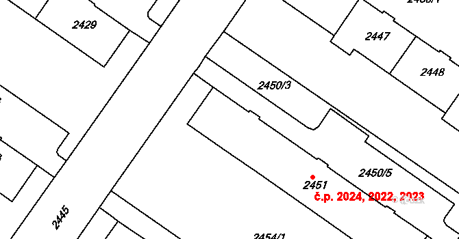Žabovřesky 2024, Brno na parcele st. 2451 v KÚ Žabovřesky, Katastrální mapa