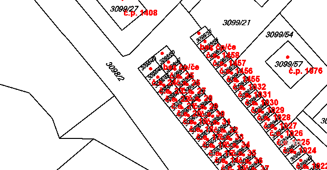 Pelhřimov 22 na parcele st. 3098/45 v KÚ Pelhřimov, Katastrální mapa