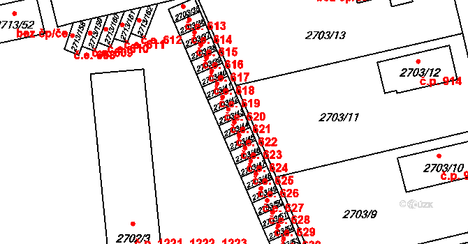 Pelhřimov 622 na parcele st. 2703/44 v KÚ Pelhřimov, Katastrální mapa