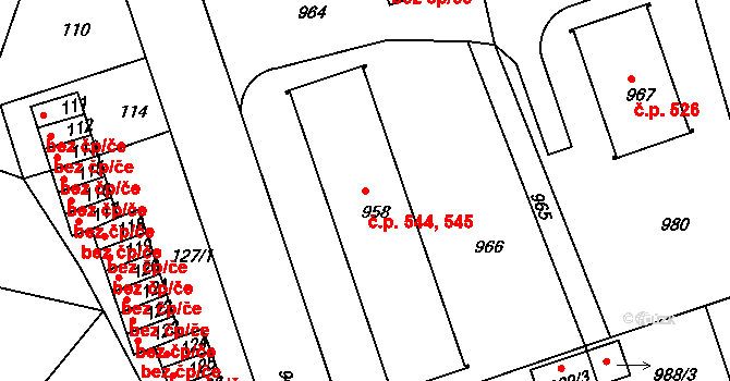 Volyně 544,545 na parcele st. 958 v KÚ Volyně, Katastrální mapa
