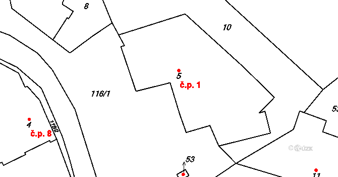 Hleďsebe 1, Lhotka na parcele st. 5 v KÚ Hleďsebe, Katastrální mapa