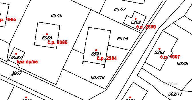Cheb 2284 na parcele st. 6591 v KÚ Cheb, Katastrální mapa