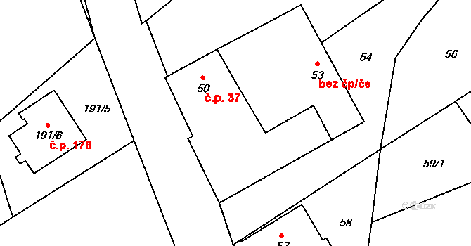 Klikov 37, Suchdol nad Lužnicí na parcele st. 50 v KÚ Klikov, Katastrální mapa
